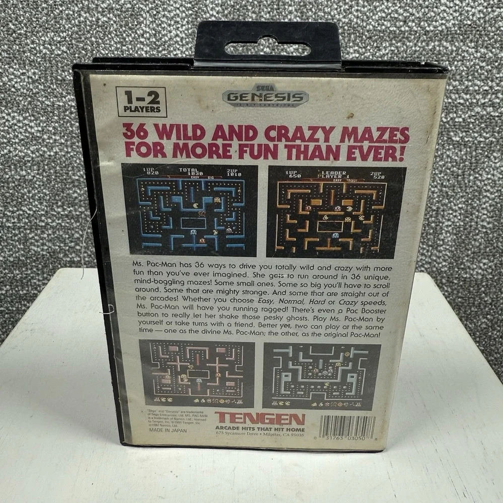 Ms. Pac-Man (Sega Genesis, 1991) Complete In Box Hangtab, Fast‎ Shipping Manual